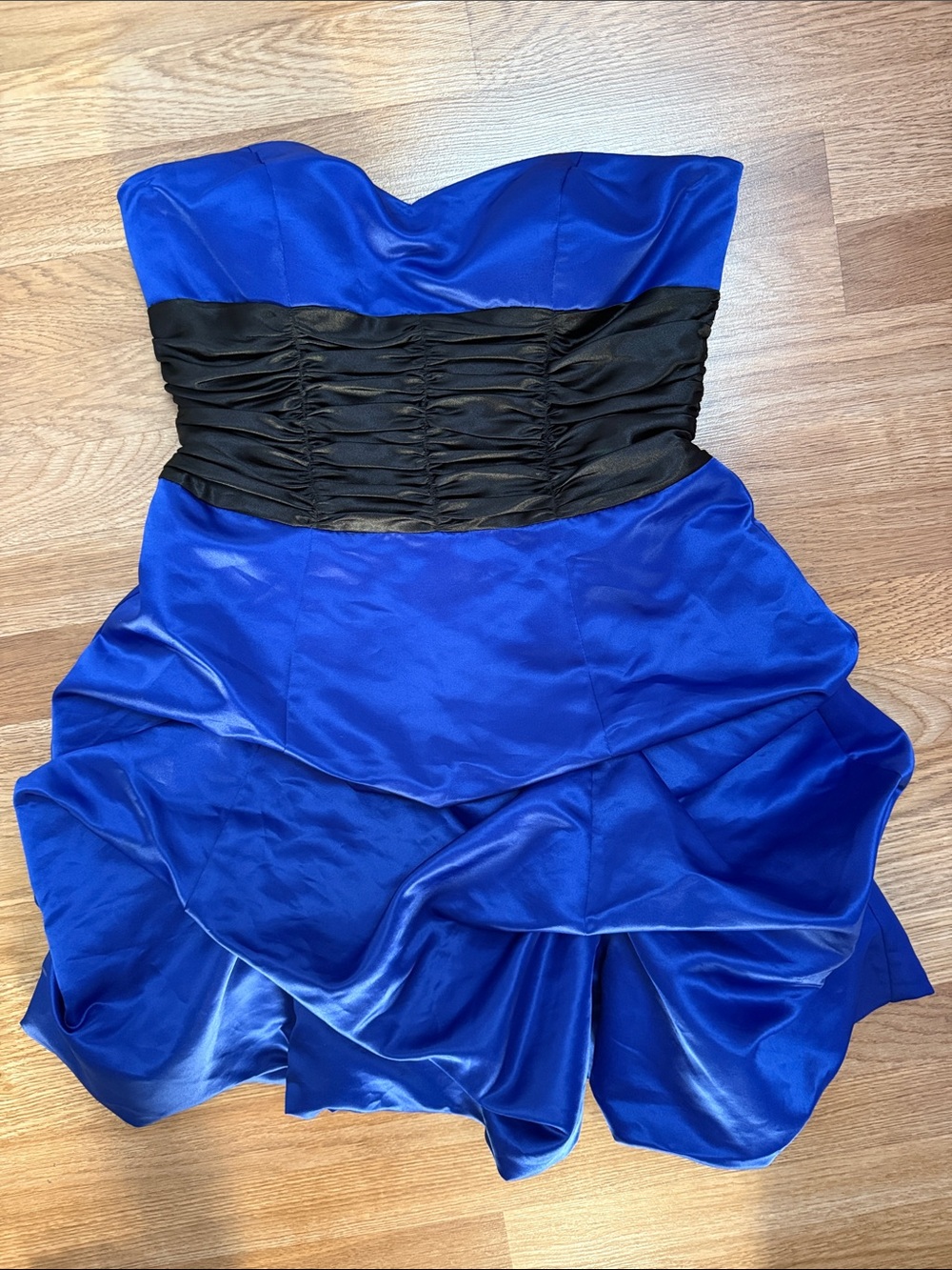 Jump Strapless Cobalt Blue Dress with Black Ruched Waist